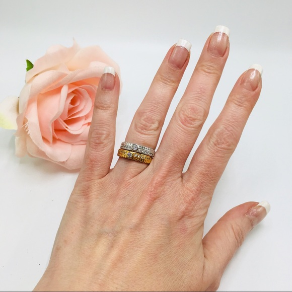 14k white gold plated ring band wedding diamond sz 8 - Picture 6 of 8